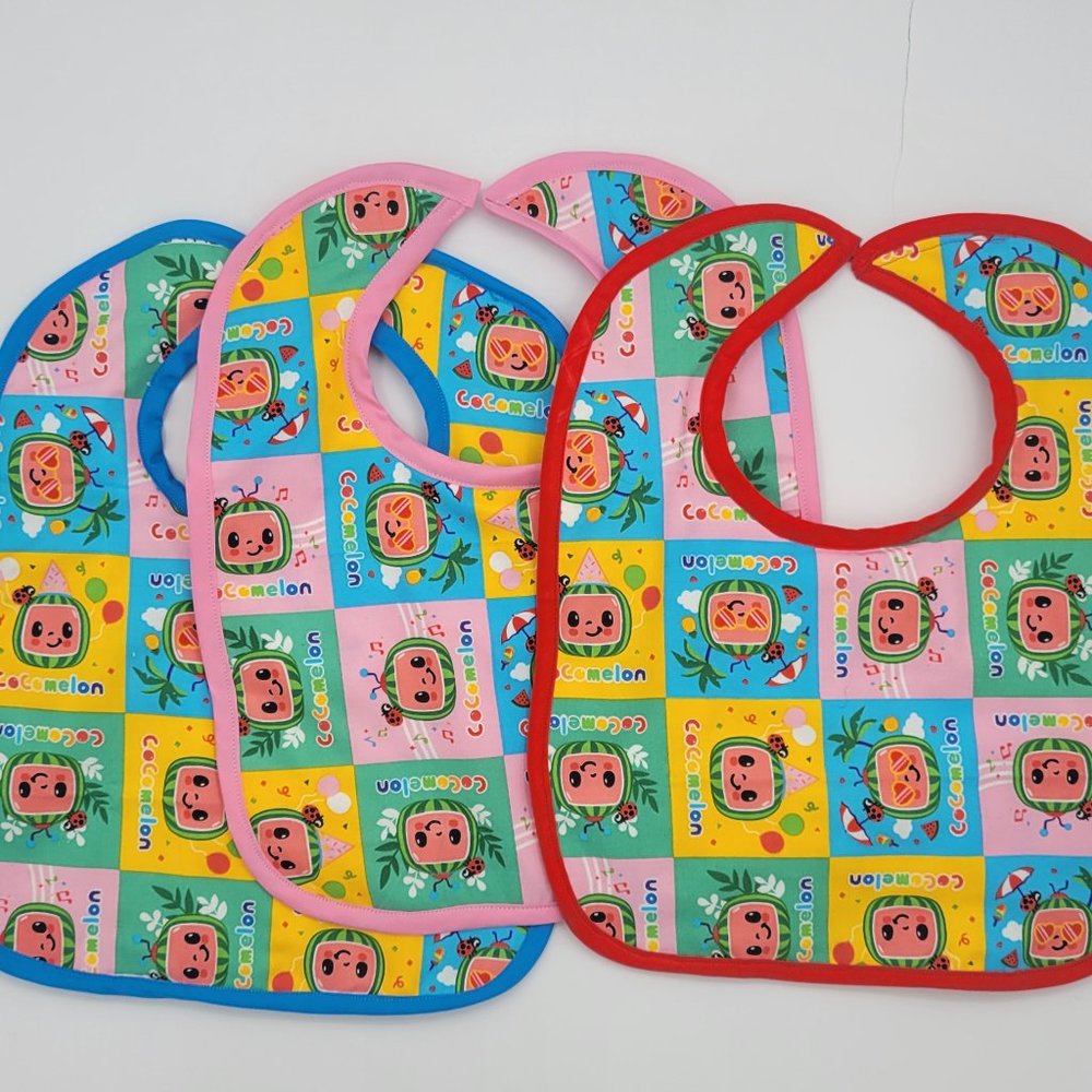 Handmade Watermelon/Lady bug print Toddler Bright Drool bib 12Wx14L.